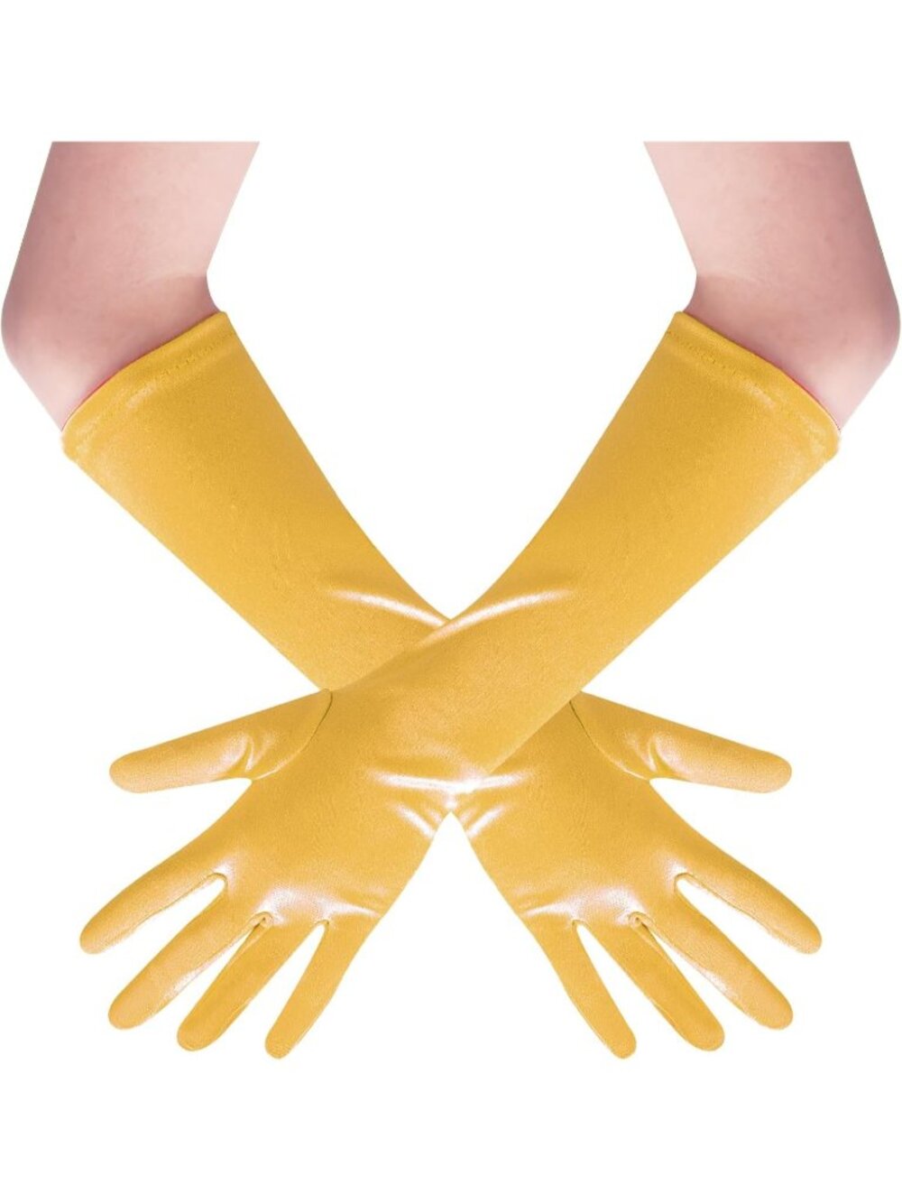 Women's Yellow Long Opera Party 20s Stretchy Elbow Length Classic Satin Gloves